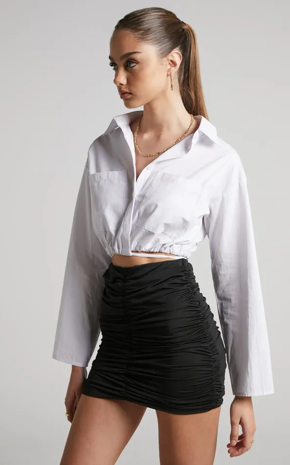 Showpo Ajisa Mini Skirt 8211 Ruched Bodycon Skirt In Black Women Skirts