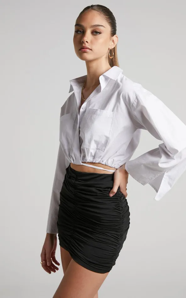 Showpo Ajisa Mini Skirt 8211 Ruched Bodycon Skirt In Black Women Skirts