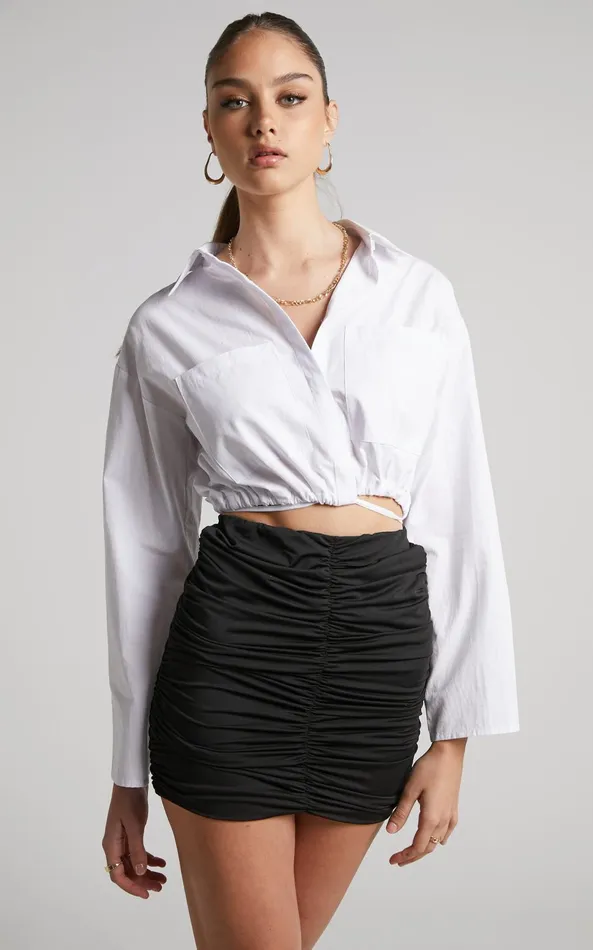 Showpo Ajisa Mini Skirt 8211 Ruched Bodycon Skirt In Black Women Skirts