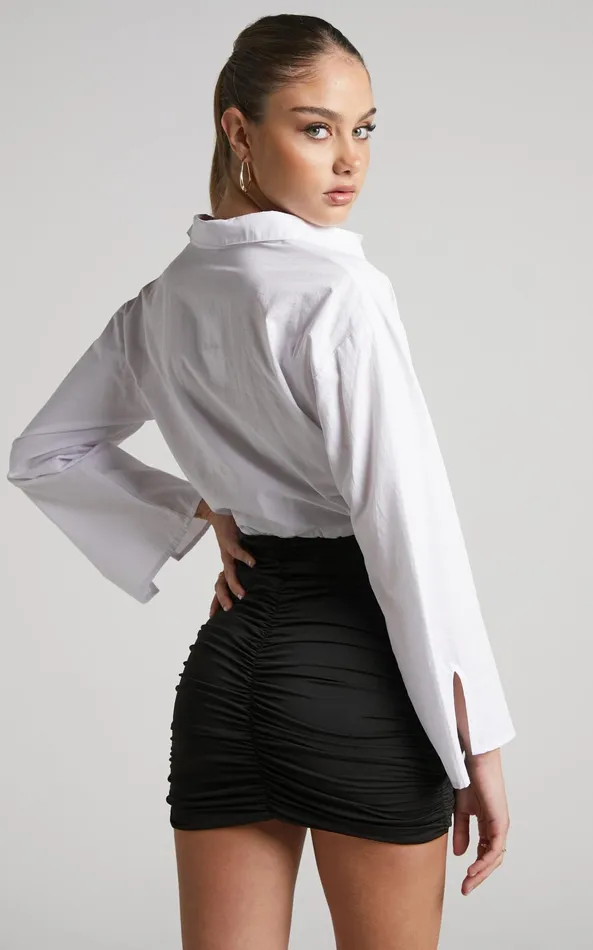 Showpo Ajisa Mini Skirt 8211 Ruched Bodycon Skirt In Black Women Skirts