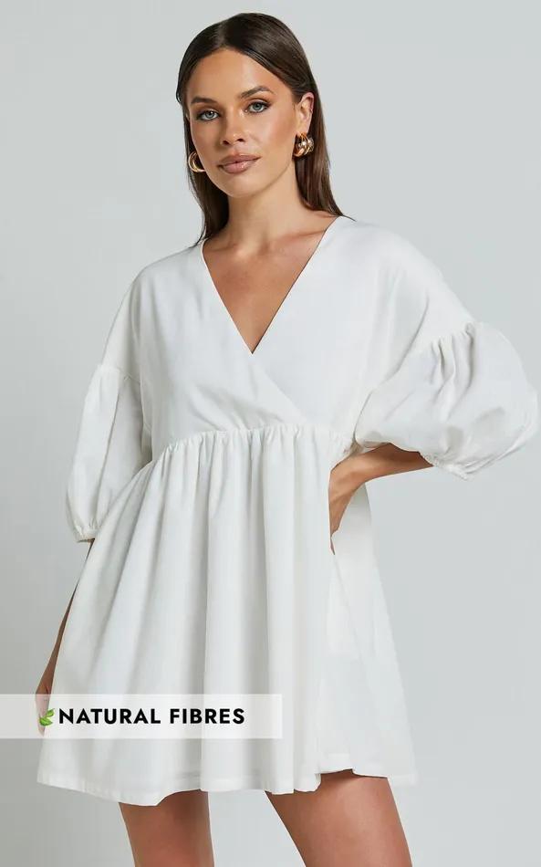 Showpo Akane Mini Dress 8211 Linen Look V Neck 34 Sleeve Smock Dress In Off White Women Dresses Showpo Akane Mini Dress 8211 Linen Look V Neck 34 Sleeve Smock Dress In Off White Women Dresses