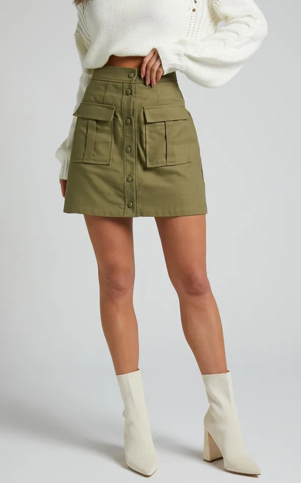 Showpo Akasha Mini Skirt 8211 Utility Skirt In Olive Women Skirts