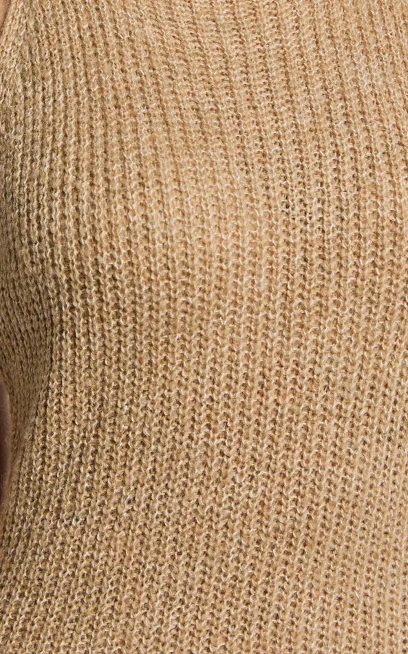 Showpo Alaina Midi Dress 8211 Recycled Polyester Knitted Roll Neck Dress In Caramel Women Dresses
