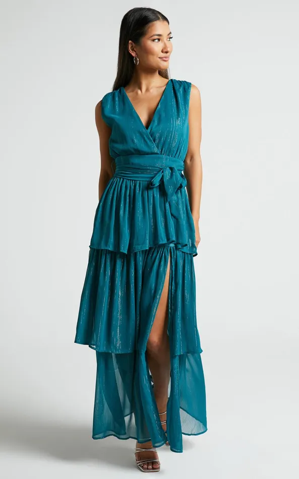 Showpo Alana Midi Dress 8211 Short Sleeve Plunge Aline Dress In Emerald Women Dresses