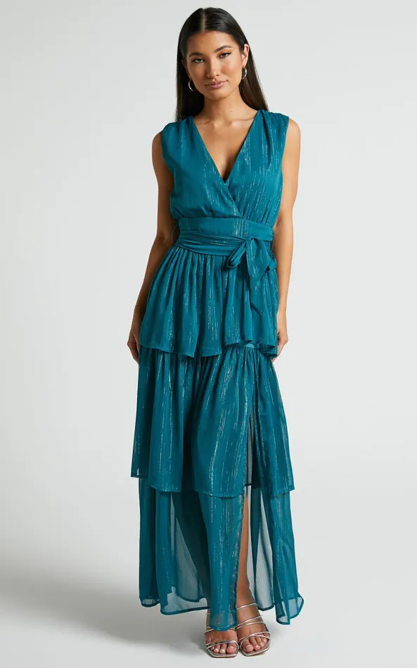 Showpo Alana Midi Dress 8211 Short Sleeve Plunge Aline Dress In Emerald Women Dresses