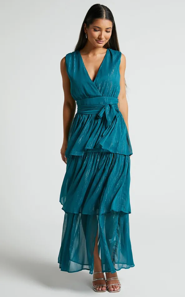 Showpo Alana Midi Dress 8211 Short Sleeve Plunge Aline Dress In Emerald Women Dresses