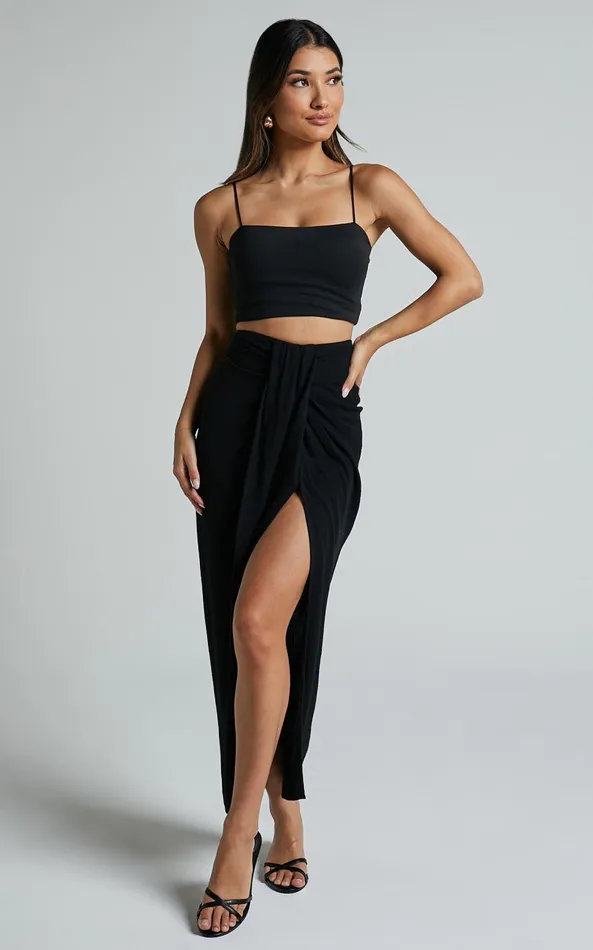 Showpo Alanna Midi Skirt 8211 Linen Look Thigh Split Wrap Skirt In Black Women Skirts Showpo Alanna Midi Skirt 8211 Linen Look Thigh Split Wrap Skirt In Black Women Skirts
