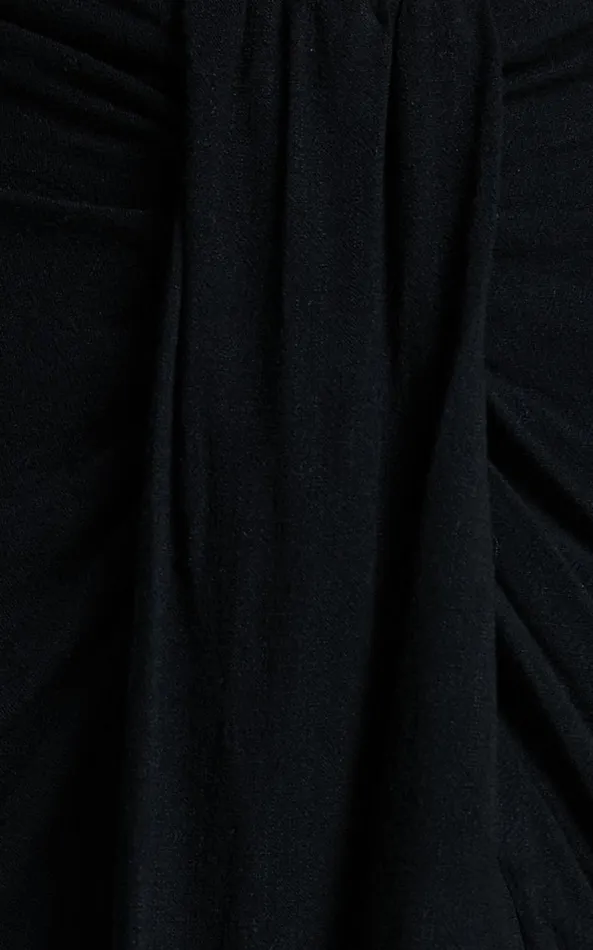 Showpo Alanna Midi Skirt 8211 Linen Look Thigh Split Wrap Skirt In Black Women Skirts