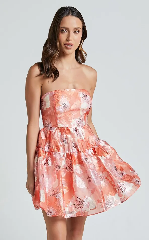 Showpo Alanna Mini Dress 8211 Strapless Tiered Dress In Orange Women Dresses
