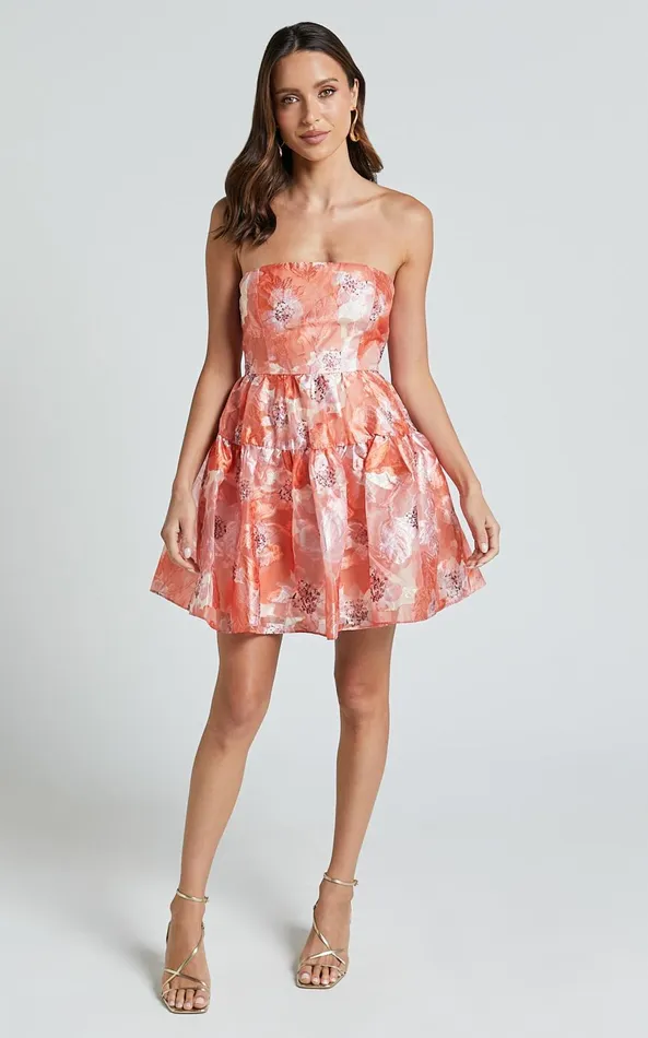 Showpo Alanna Mini Dress 8211 Strapless Tiered Dress In Orange Women Dresses