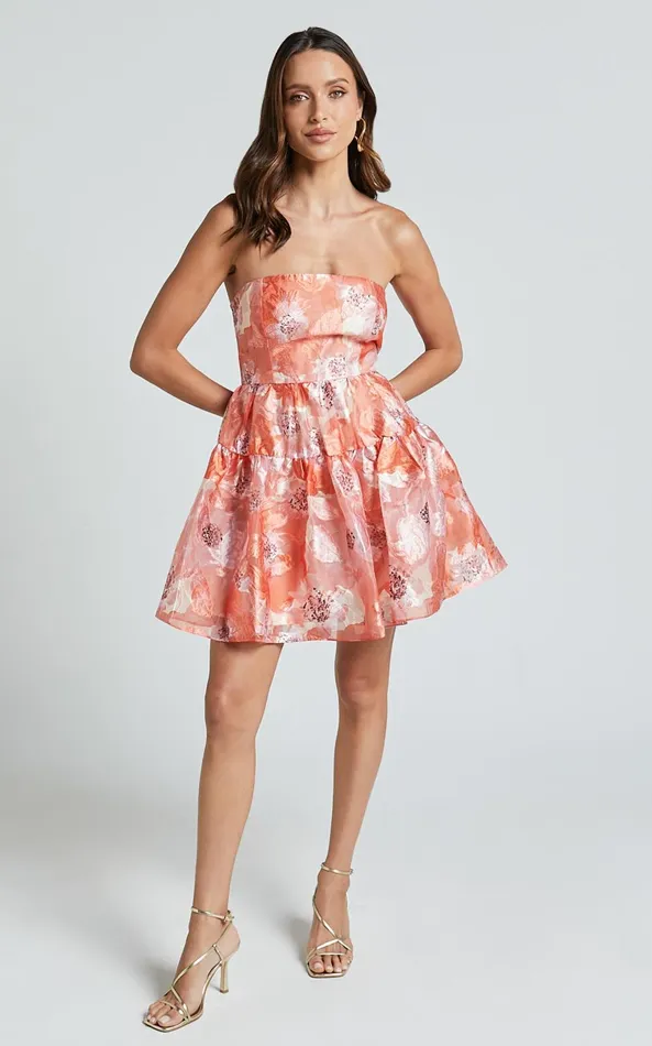 Showpo Alanna Mini Dress 8211 Strapless Tiered Dress In Orange Women Dresses