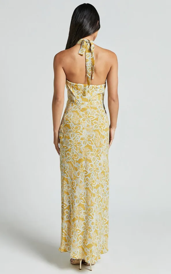 Showpo Alba Midi Dress 8211 Halter Neck Slip Dress In Yellow Women Dresses
