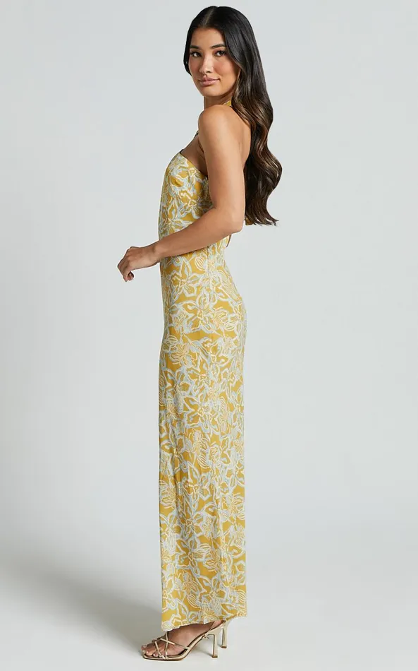 Showpo Alba Midi Dress 8211 Halter Neck Slip Dress In Yellow Women Dresses