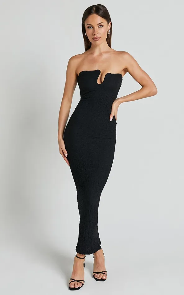 Showpo Alberta Maxi Dress Strapless Bust Detail Textured Dress In Black Women Dresses Showpo Alberta Maxi Dress Strapless Bust Detail Textured Dress In Black Women Dresses
