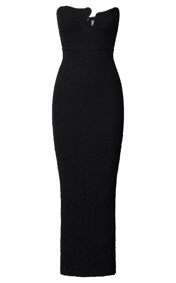 Showpo Alberta Maxi Dress Strapless Bust Detail Textured Dress In Black Women Dresses