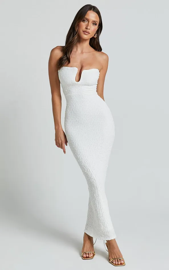 Showpo Alberta Maxi Dress Strapless Bust Detail Textured Dress In White Women Dresses Showpo Alberta Maxi Dress Strapless Bust Detail Textured Dress In White Women Dresses