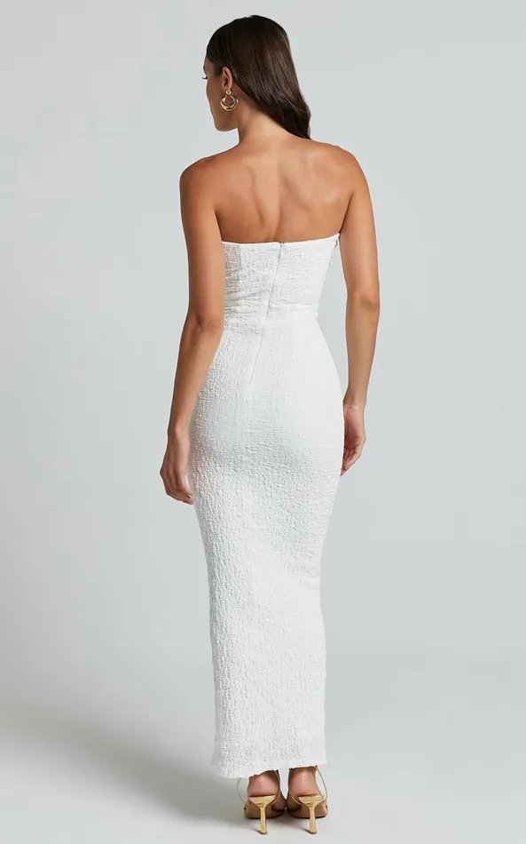 Showpo Alberta Maxi Dress Strapless Bust Detail Textured Dress In White Women Dresses