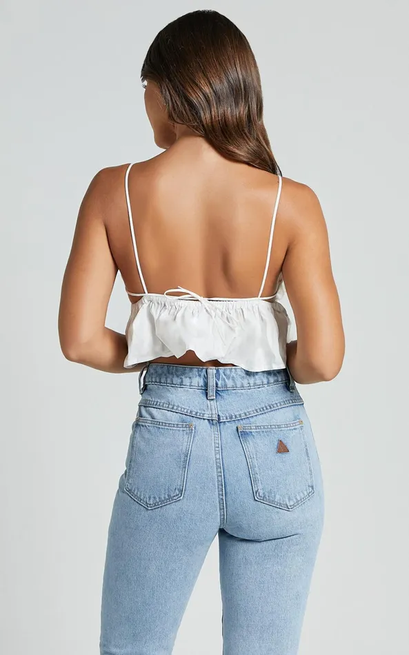 Showpo Alberta Top 8211 Rhinestone Flower Detail Babydoll Crop In White Women Tops
