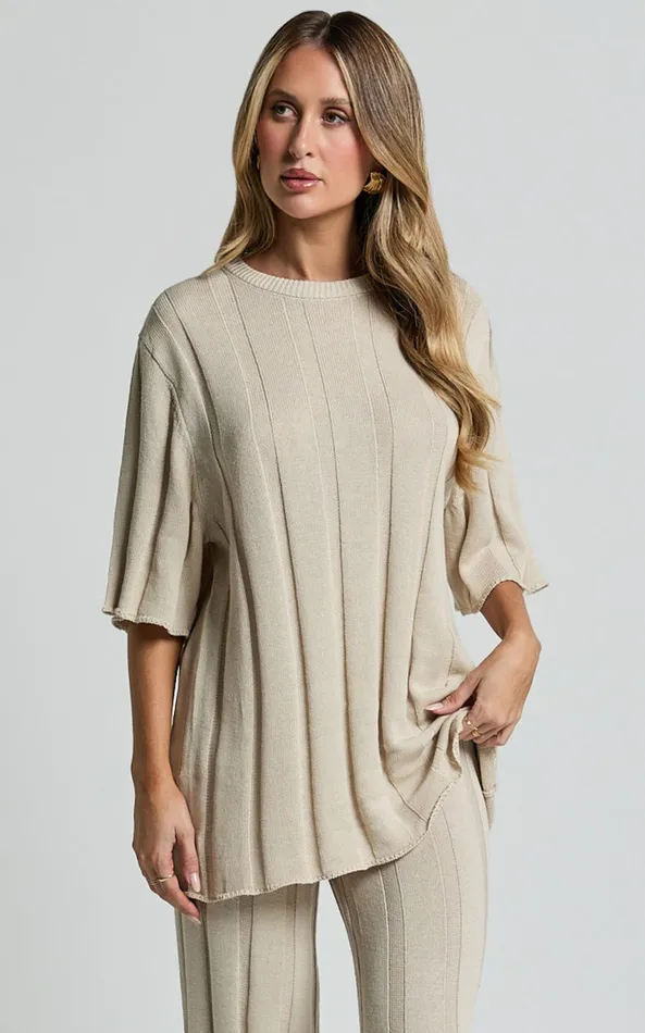Showpo Alda Top 8211 Oversized Relaxed Crew Neck Knit Top In Cream Women Knitwear