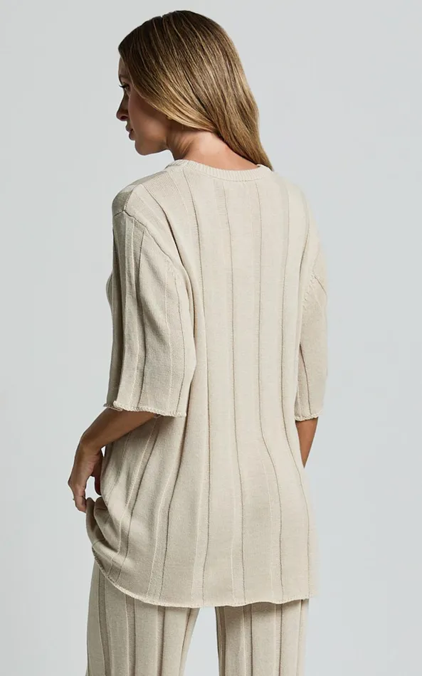 Showpo Alda Top 8211 Oversized Relaxed Crew Neck Knit Top In Cream Women Knitwear