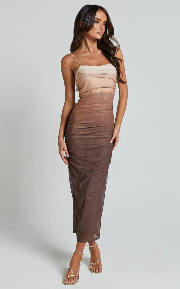 Showpo Aldine Midi Dress 8211 Ombre Mesh Bodycon Dress In Chocolate Women Dresses Showpo Aldine Midi Dress 8211 Ombre Mesh Bodycon Dress In Chocolate Women Dresses