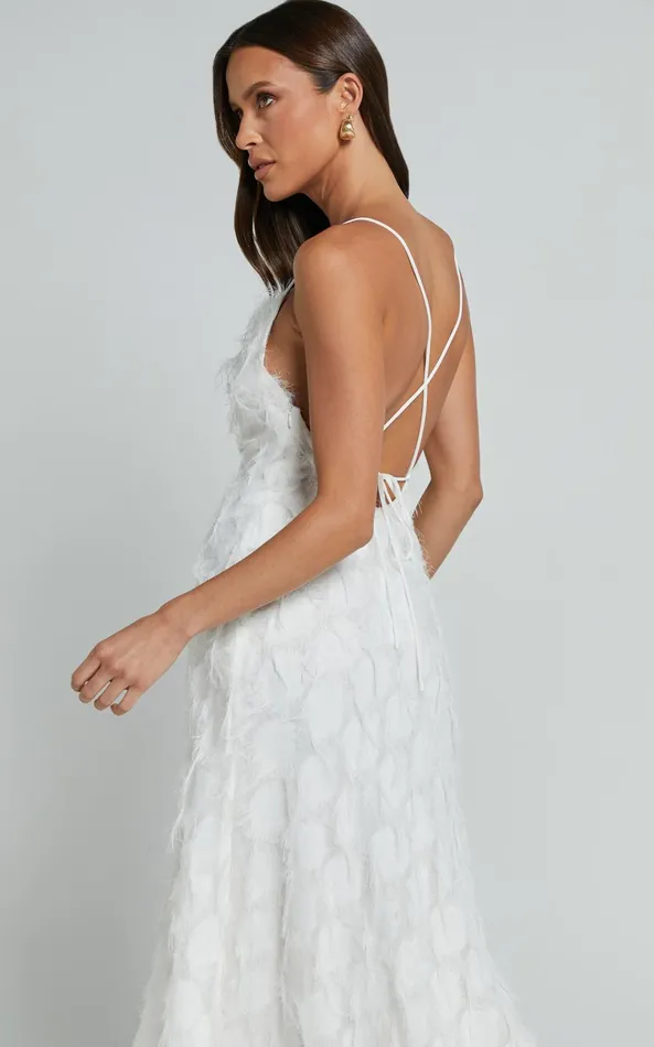 Showpo Aleesha Midi Dress 8211 Textured Cowl Neck Dress In White Women Dresses