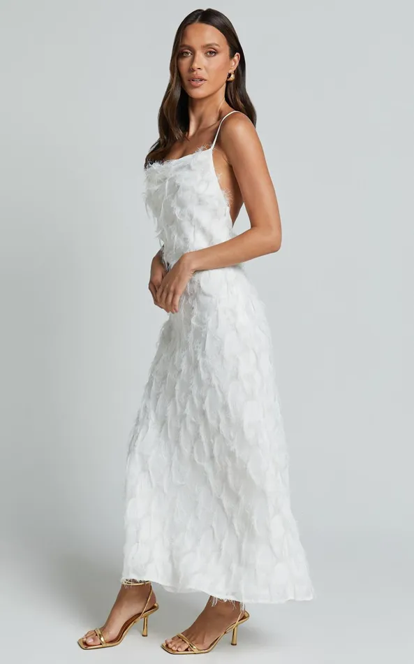 Showpo Aleesha Midi Dress 8211 Textured Cowl Neck Dress In White Women Dresses