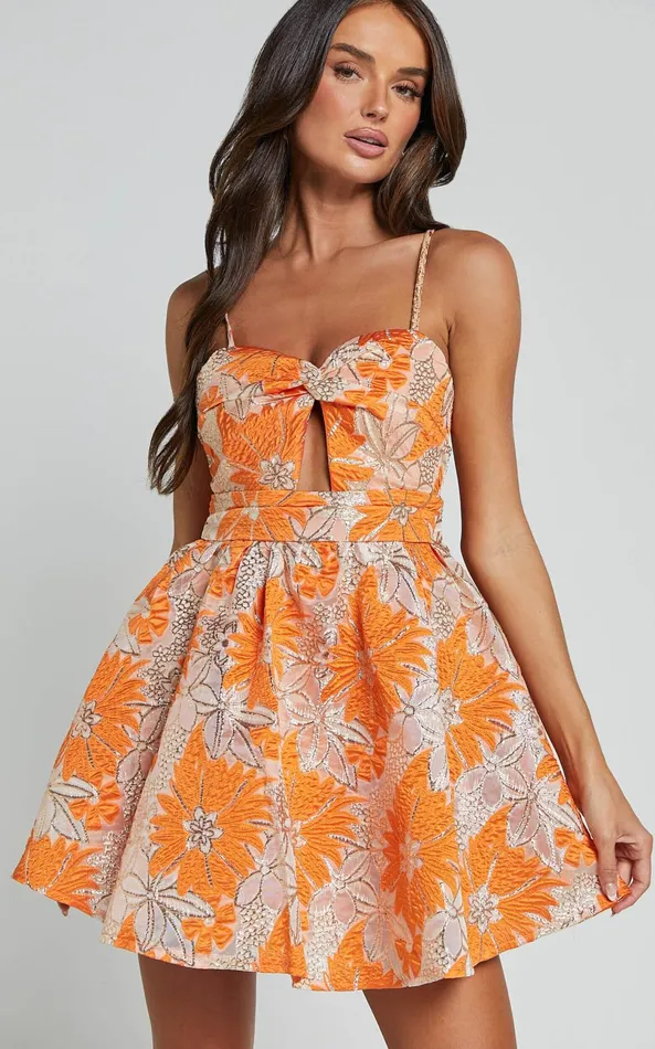 Showpo Alena Mini Dress 8211 Sweetheart Sleeveless Cut Out Front Dress In Orange Women Dresses