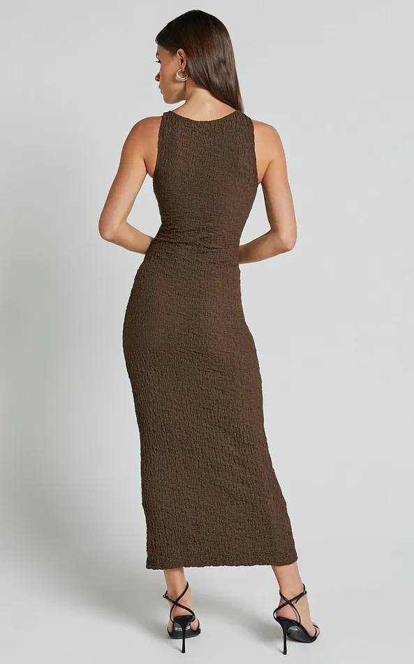 Showpo Alesia Maxi Dress 8211 High Neck Sleeveless Bodycon Dress In Chocolate Women Dresses