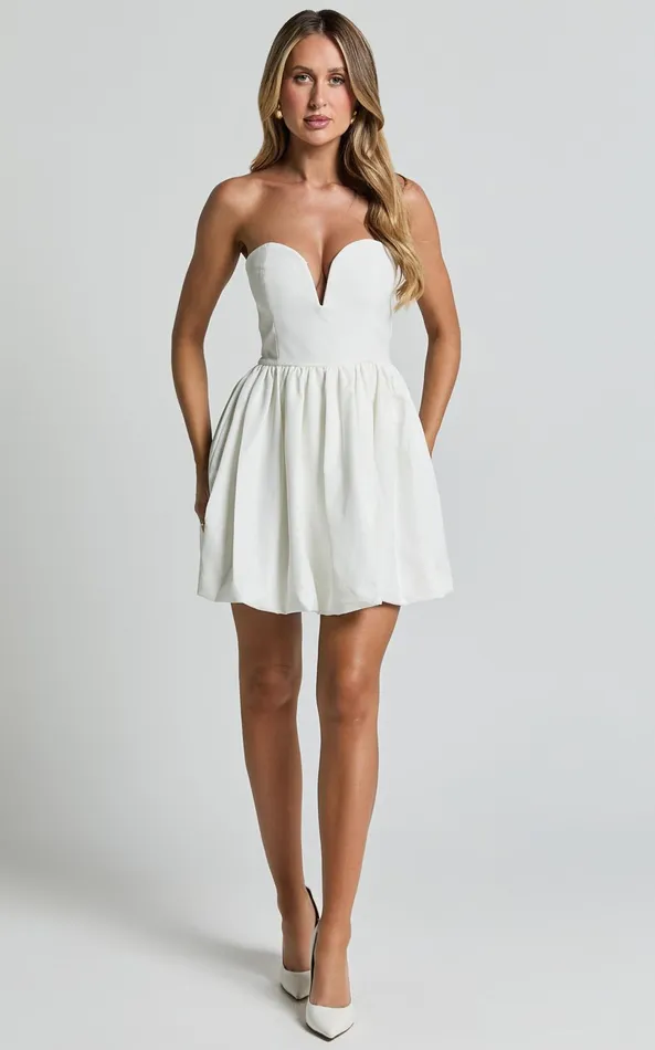 Showpo Alesia Mini Dress 8211 Strapless Bubble Hem Mini Dress In White Women Dresses