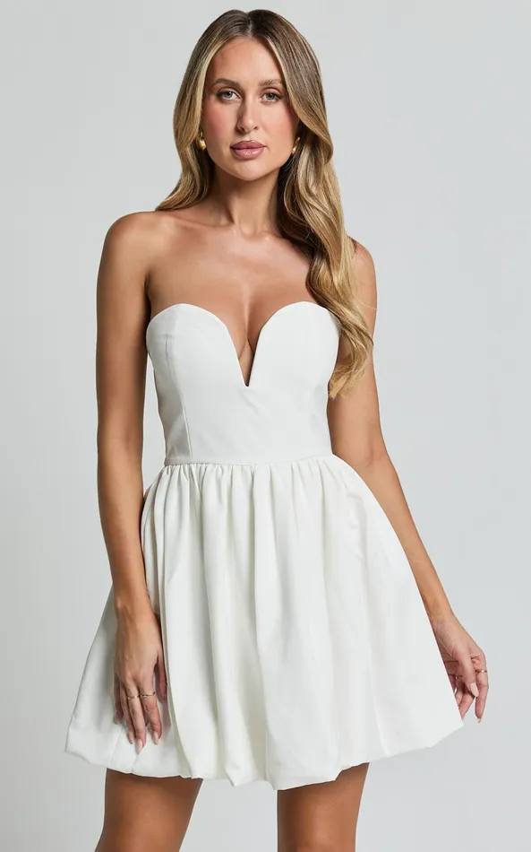 Showpo Alesia Mini Dress 8211 Strapless Bubble Hem Mini Dress In White Women Dresses