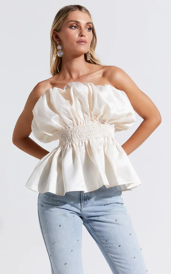 Showpo Alessia Top 8211 Strapless Bubble Peplum Top In Cream Women Tops