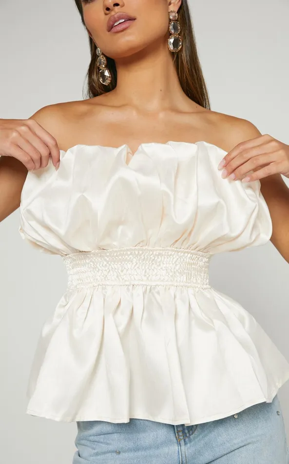 Showpo Alessia Top 8211 Strapless Bubble Peplum Top In Cream Women Tops