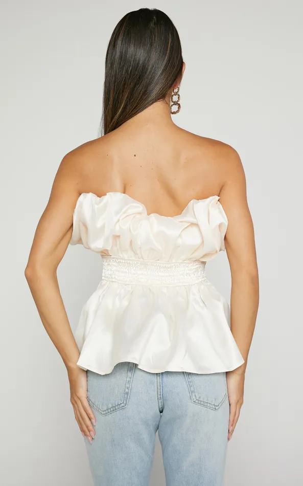 Showpo Alessia Top 8211 Strapless Bubble Peplum Top In Cream Women Tops