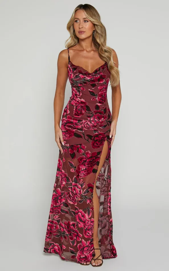Showpo Aletta Maxi Dress 8211 Cowl Cross Back Dress In Wine Floral Women Dresses Showpo Aletta Maxi Dress 8211 Cowl Cross Back Dress In Wine Floral Women Dresses