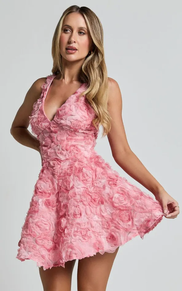 Showpo Alexandria Mini Dress 8211 V Neck Gathered Bust A Line Dress In Pink Women Dresses