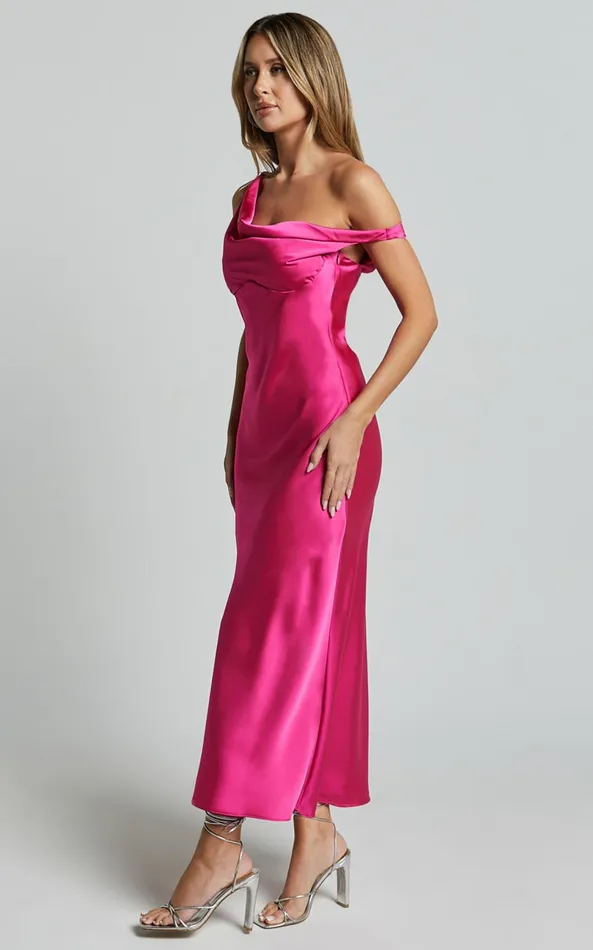 Showpo Alexia Midi Dress 8211 One Shoulder Bust Slip Dress In Fuschia Women Dresses