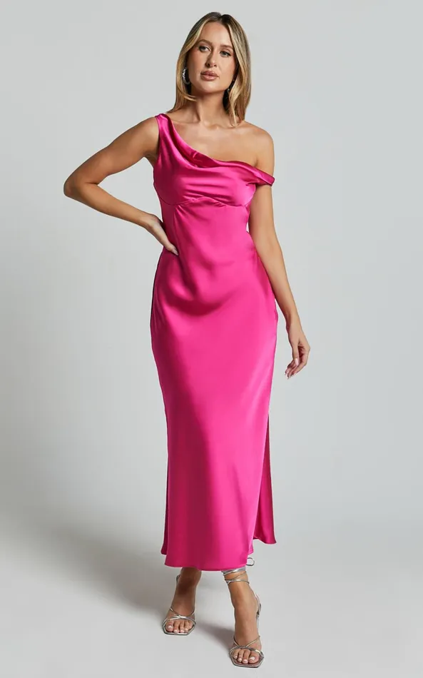 Showpo Alexia Midi Dress 8211 One Shoulder Bust Slip Dress In Fuschia Women Dresses