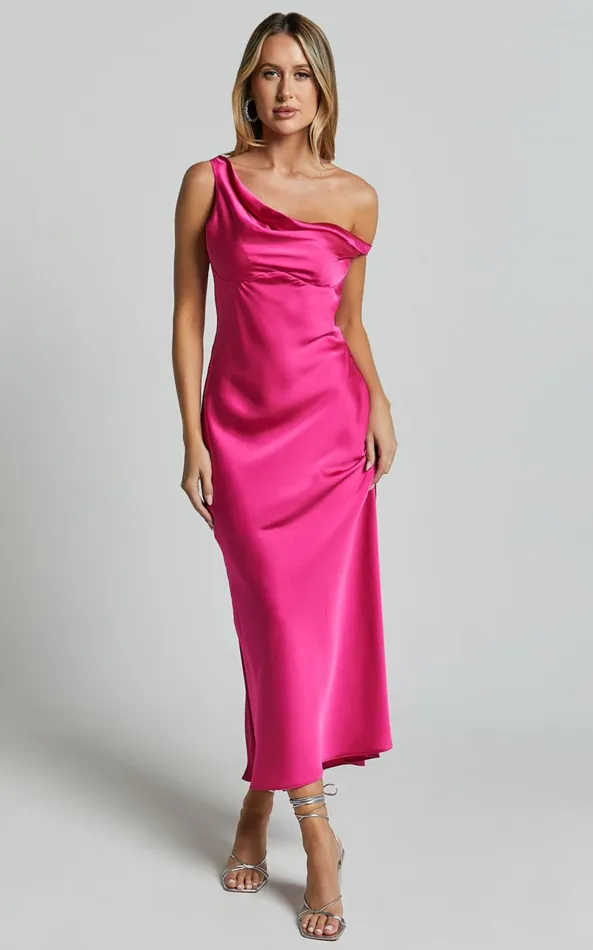 Showpo Alexia Midi Dress 8211 One Shoulder Bust Slip Dress In Fuschia Women Dresses