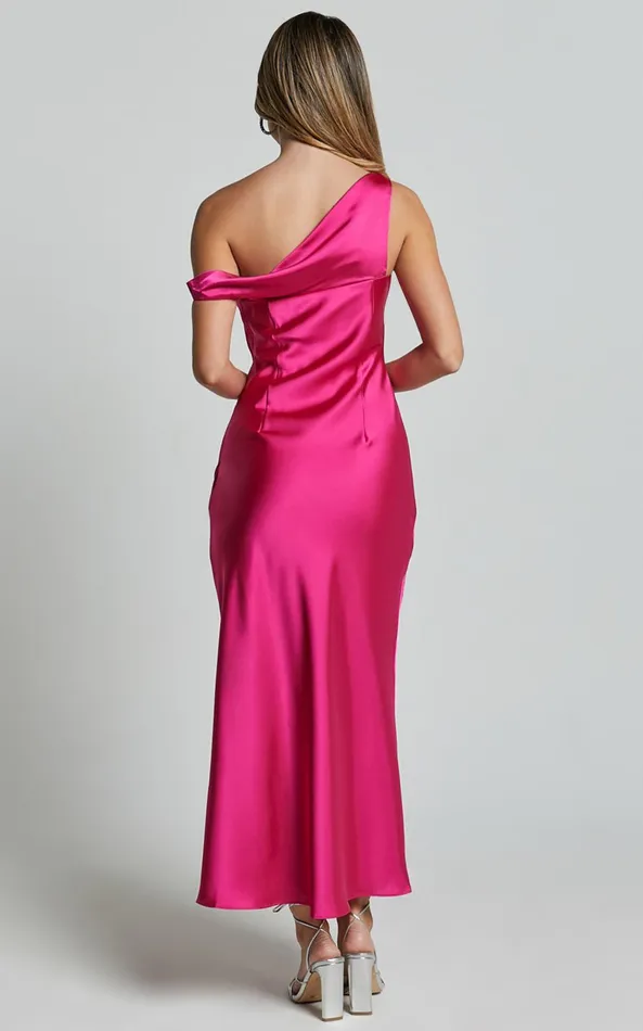 Showpo Alexia Midi Dress 8211 One Shoulder Bust Slip Dress In Fuschia Women Dresses