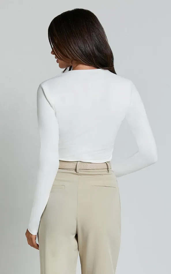 Showpo Alexie Top 8211 Jersey Long Sleeve Scoop Neck Top In White Women Tops
