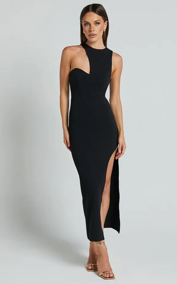 Showpo Alexis Midi Dress 8211 Cut Out Detail High Split Dress In Black Women Dresses Showpo Alexis Midi Dress 8211 Cut Out Detail High Split Dress In Black Women Dresses