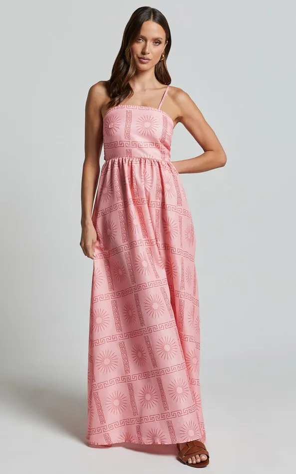 Showpo Alexis Midi Dress 8211 Strappy Straight Neck A Line Dress In Pink Print Women Dresses Showpo Alexis Midi Dress 8211 Strappy Straight Neck A Line Dress In Pink Print Women Dresses