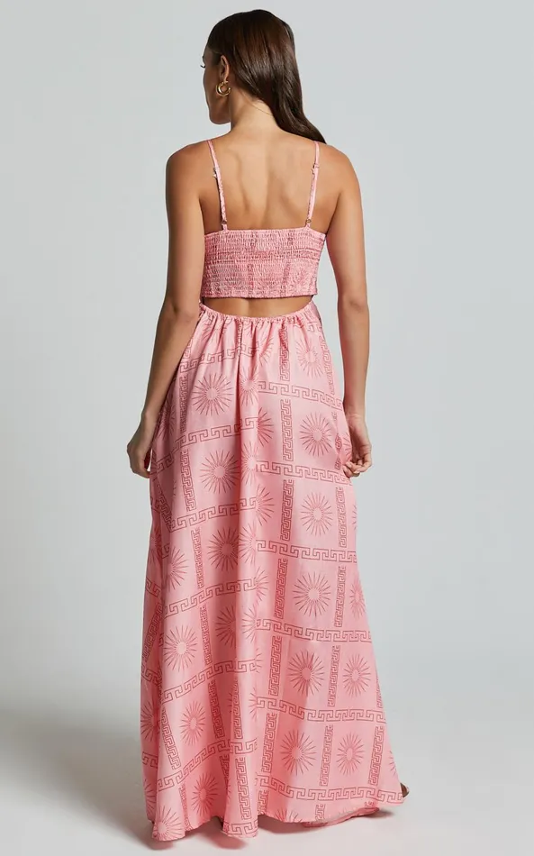 Showpo Alexis Midi Dress 8211 Strappy Straight Neck A Line Dress In Pink Print Women Dresses