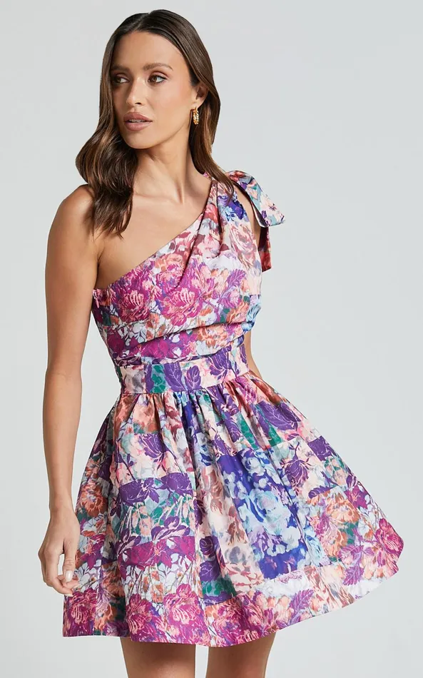 Showpo Alice Mini Dress 8211 One Shoulder Side Cut Out Dress In Vintage Garden Print Women Dresses