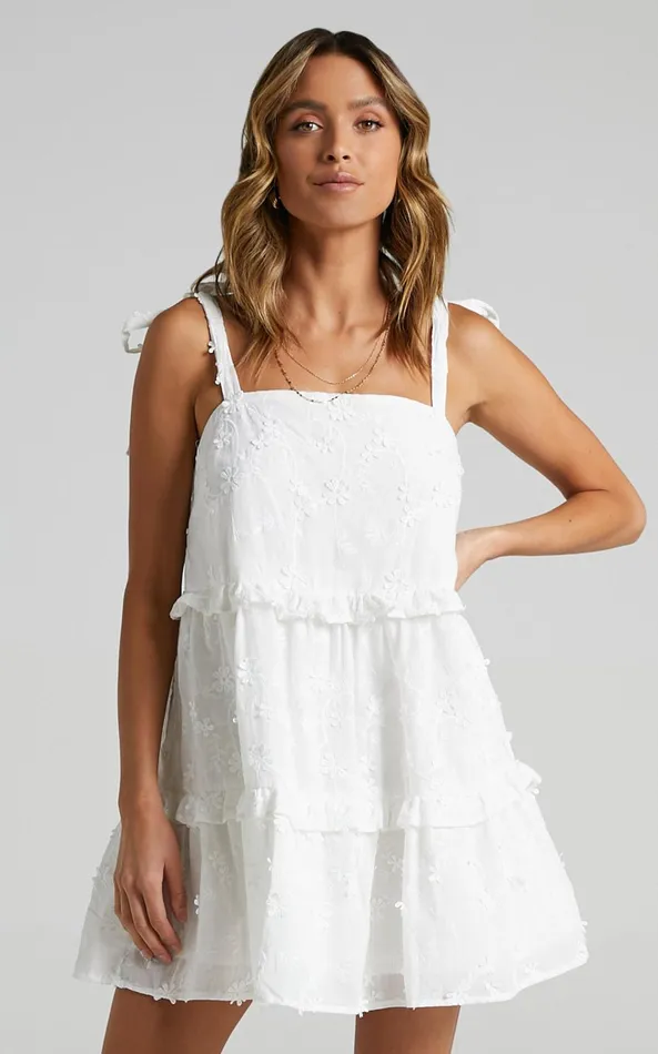 Showpo Alimia Dress In Textured White Floral Women Dresses