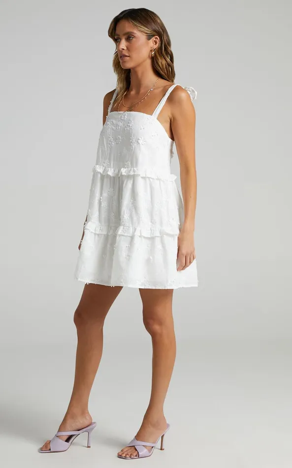 Showpo Alimia Dress In Textured White Floral Women Dresses