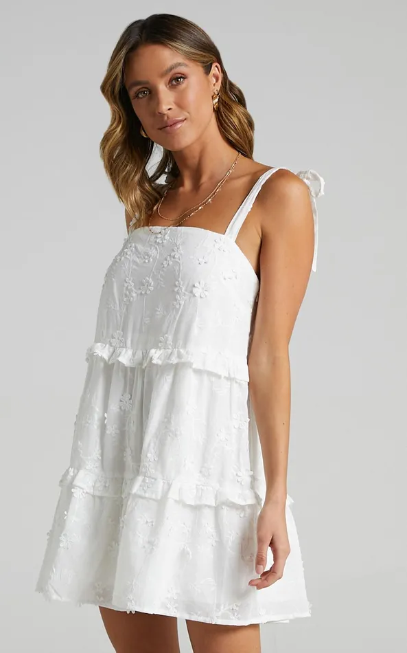 Showpo Alimia Dress In Textured White Floral Women Dresses