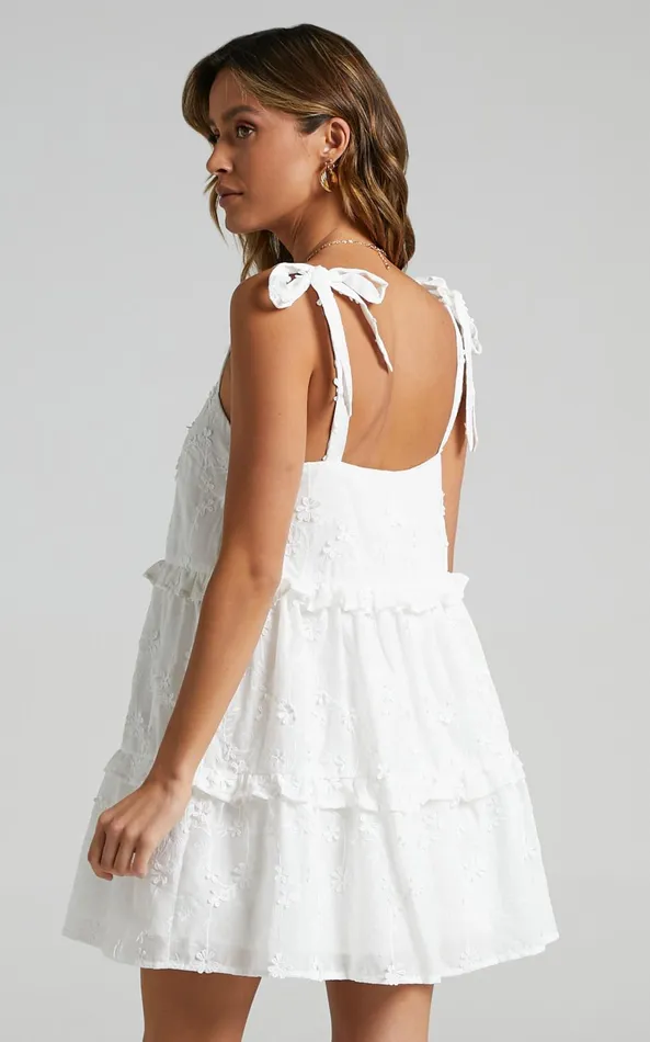 Showpo Alimia Dress In Textured White Floral Women Dresses