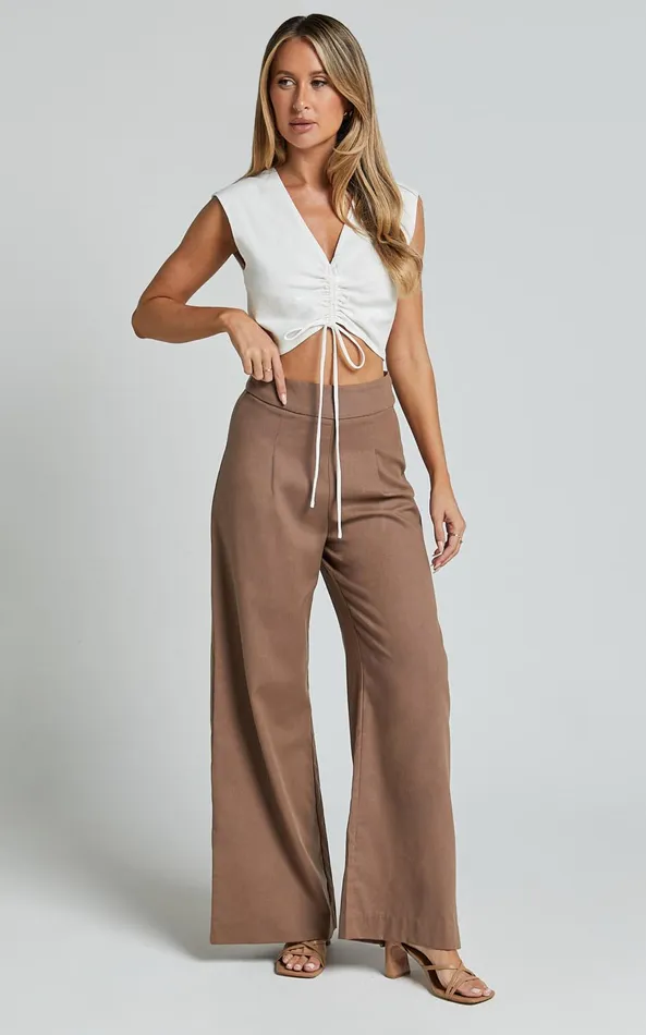Showpo Alina Pants 8211 Linen Look High Waisted Wide Leg Relaxed Pants In Mocha Women Pants Showpo Alina Pants 8211 Linen Look High Waisted Wide Leg Relaxed Pants In Mocha Women Pants